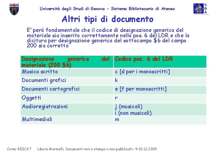 Università degli Studi di Genova - Sistema Bibliotecario di Ateneo Altri tipi di documento