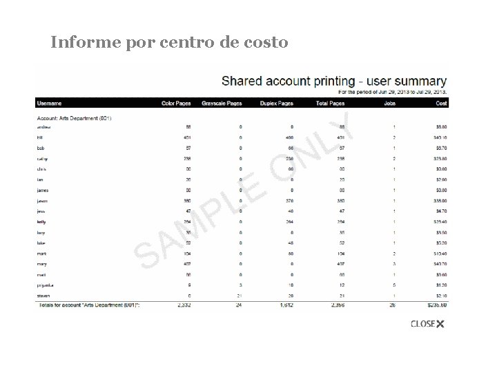 Informe por centro de costo 