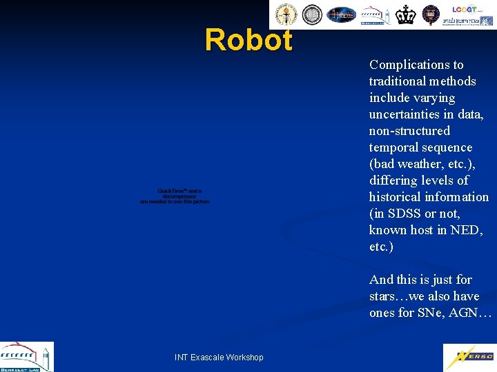 Robot Complications to traditional methods include varying uncertainties in data, non-structured temporal sequence (bad