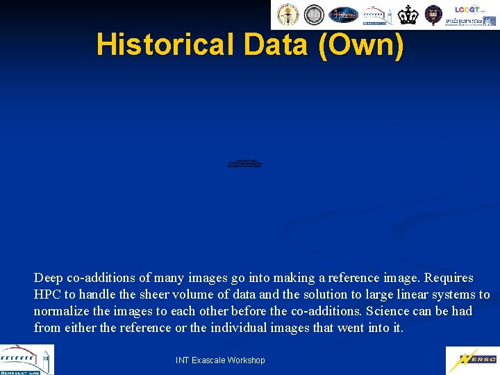 Historical Data (Own) Deep co-additions of many images go into making a reference image.