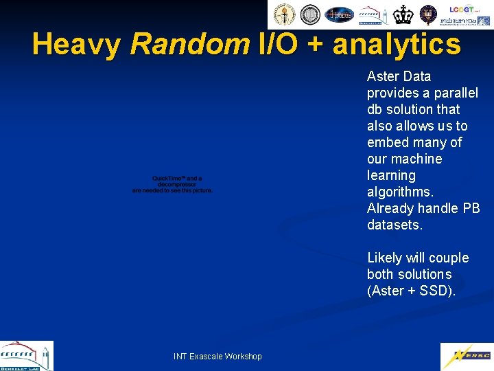 Heavy Random I/O + analytics Aster Data provides a parallel db solution that also