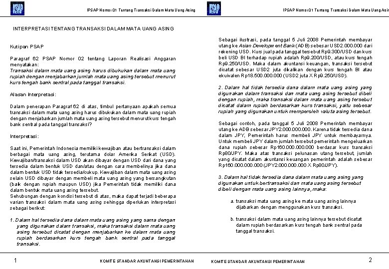 IPSAP Nomor 01 Tentang Transaksi Dalam Mata Uang Asing IPSAP Nomor 01 Tentang Transaksi