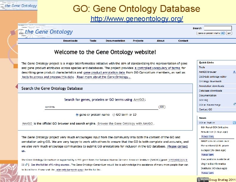 GO: Gene Ontology Database http: //www. geneontology. org/ Doug Brutlag 2011 