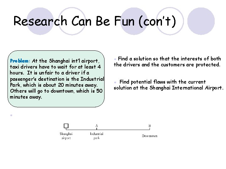 Research Can Be Fun (con’t) Problem: At the Shanghai int’l airport, taxi drivers have