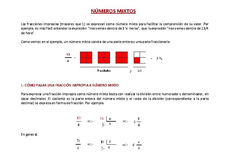 NÚMEROS MIXTOS Las fracciones impropias (mayores que 1) se expresan como número mixto para