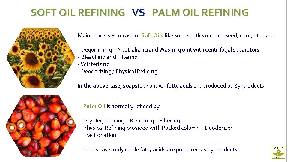 SOFT OIL REFINING VS PALM OIL REFINING Main processes in case of Soft Oils