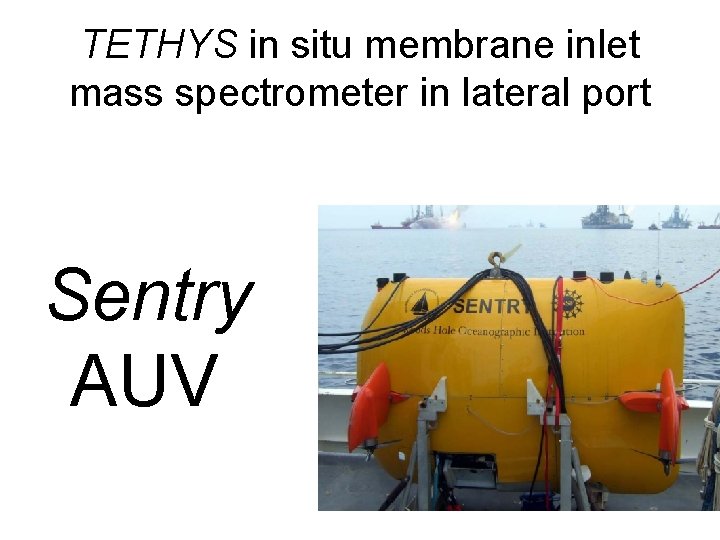 TETHYS in situ membrane inlet mass spectrometer in lateral port Sentry AUV 