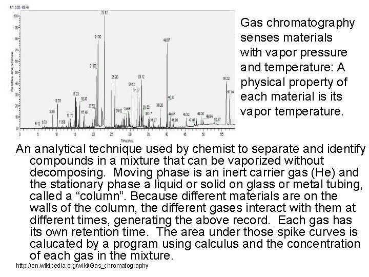 Gas chromatography senses materials with vapor pressure and temperature: A physical property of each