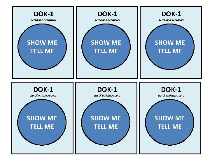DOK-1 DOK-1 Recall and Reproduce Recall and Reproduce SHOW ME TELL ME SHOW ME