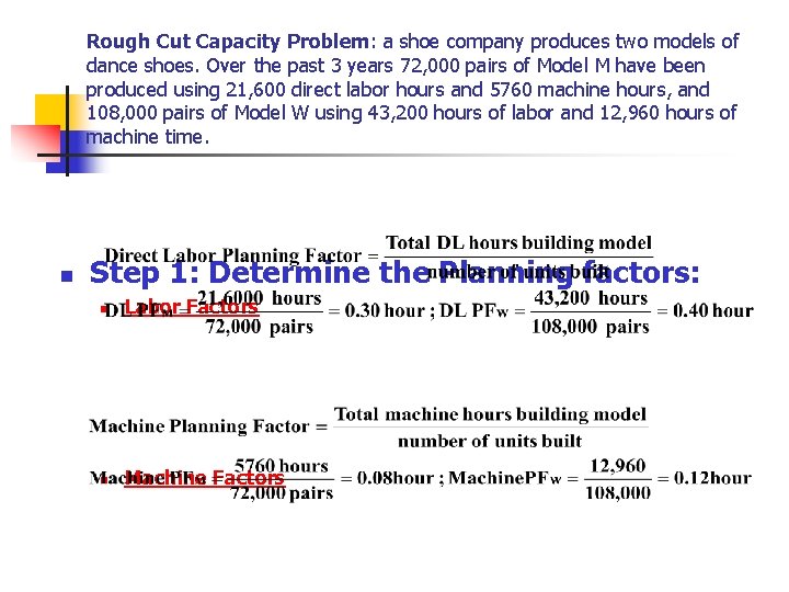 Rough Cut Capacity Problem: a shoe company produces two models of dance shoes. Over