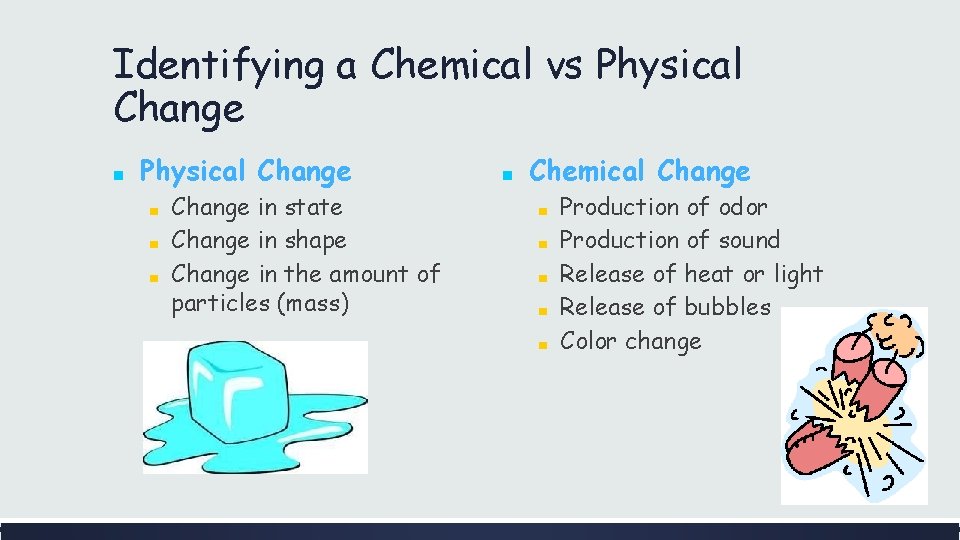 Identifying a Chemical vs Physical Change ■ ■ ■ Change in state Change in