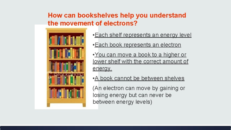 How can bookshelves help you understand the movement of electrons? • Each shelf represents