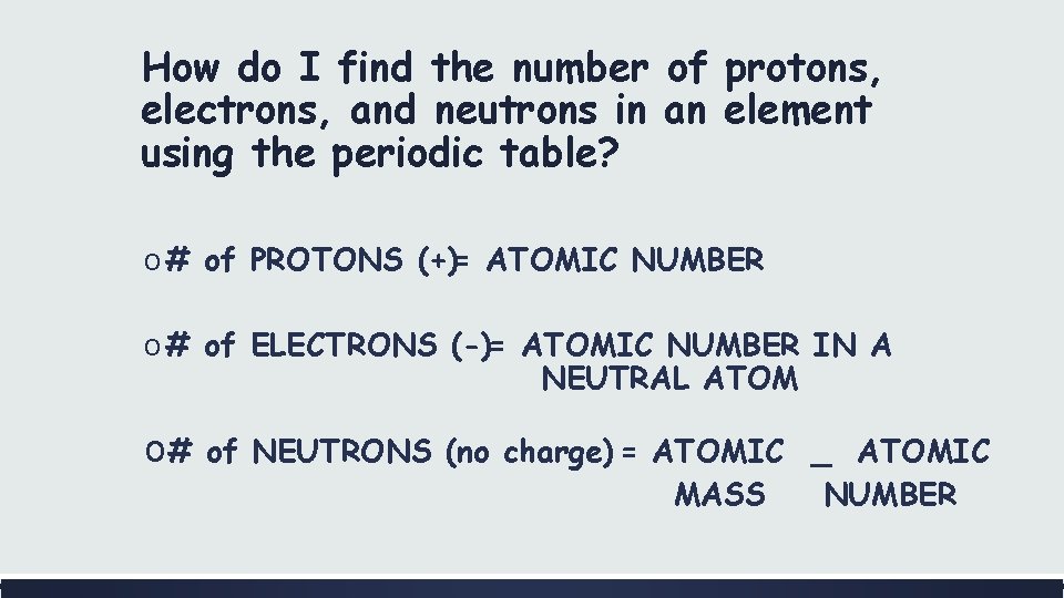 How do I find the number of protons, electrons, and neutrons in an element