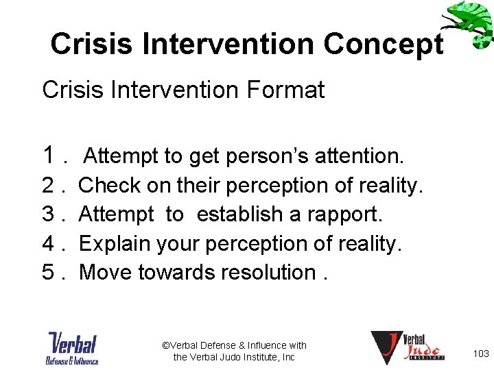 Crisis Intervention Concept Crisis Intervention Format 1. Attempt to get person’s attention. 2. Check