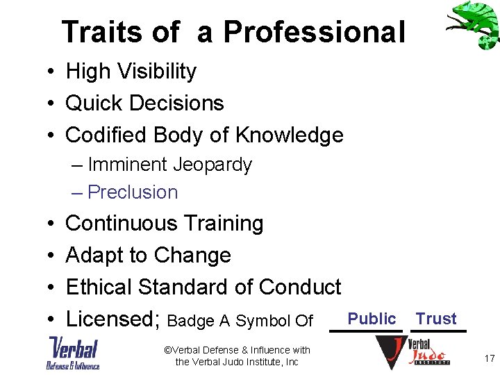 Traits of a Professional • High Visibility • Quick Decisions • Codified Body of