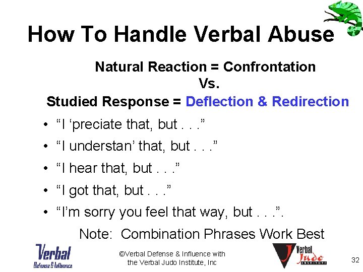 How To Handle Verbal Abuse Natural Reaction = Confrontation Vs. Studied Response = Deflection