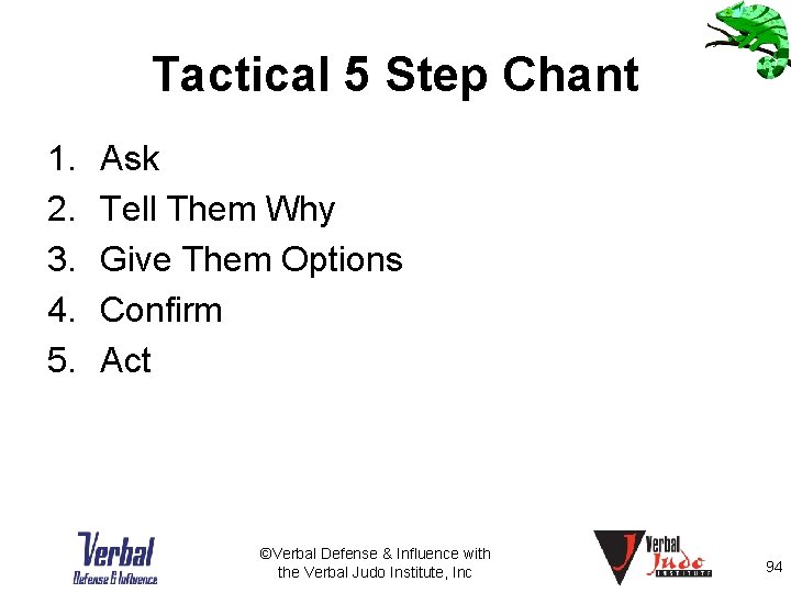 Tactical 5 Step Chant 1. 2. 3. 4. 5. Ask Tell Them Why Give