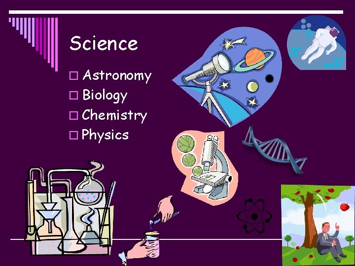 Science o Astronomy o Biology o Chemistry o Physics 