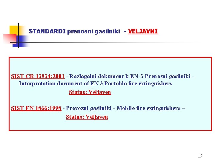 STANDARDI prenosni gasilniki - VELJAVNI SIST CR 13934: 2001 - Razlagalni dokument k EN-3