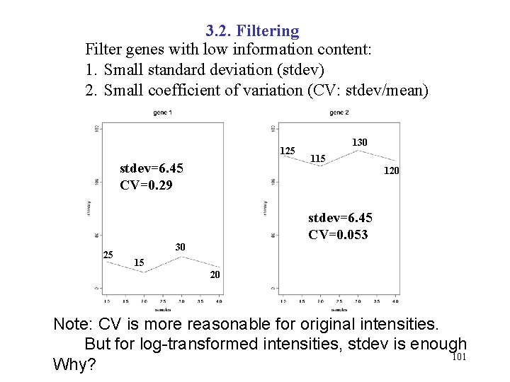 3. 2. Filtering Filter genes with low information content: 1. Small standard deviation (stdev)