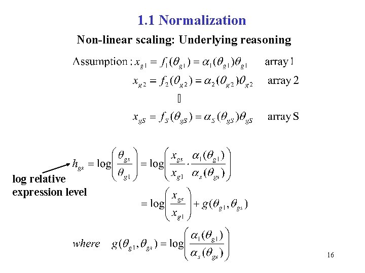 1. 1 Normalization Non-linear scaling: Underlying reasoning log relative expression level 16 