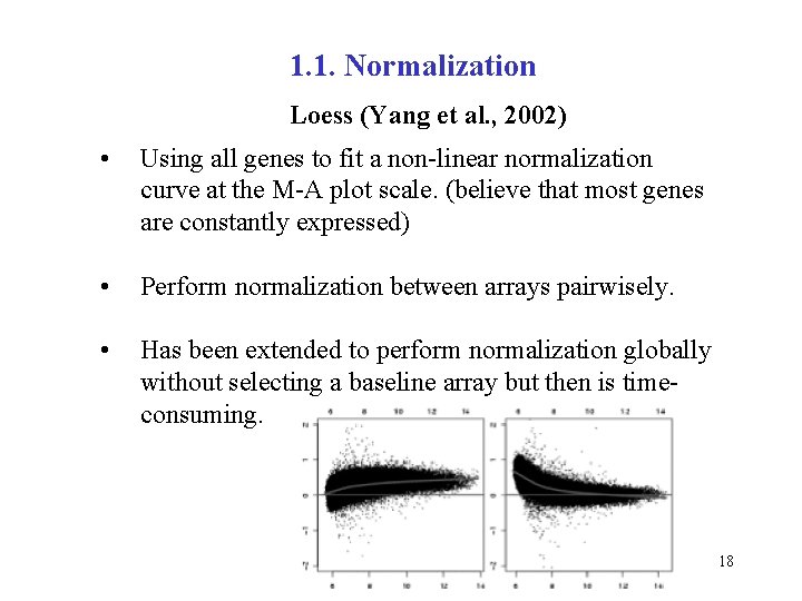 1. 1. Normalization Loess (Yang et al. , 2002) • Using all genes to