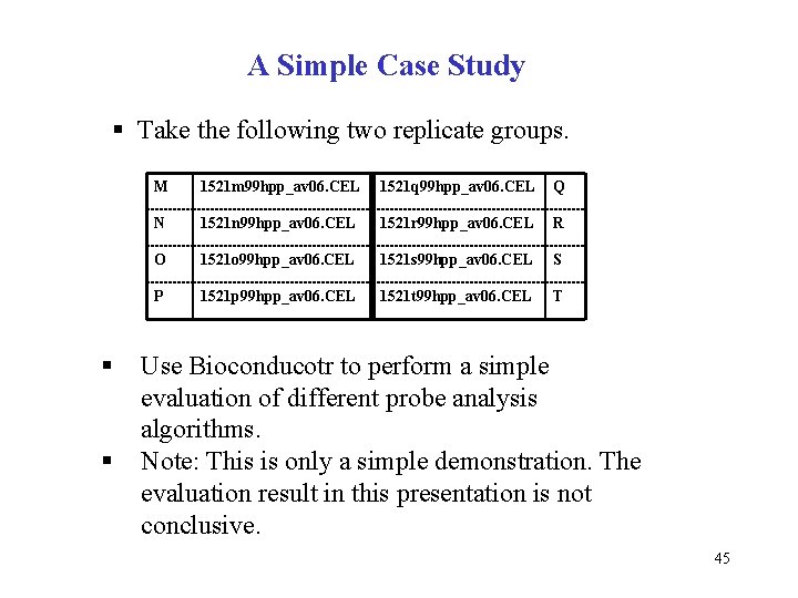 A Simple Case Study § Take the following two replicate groups. § § M