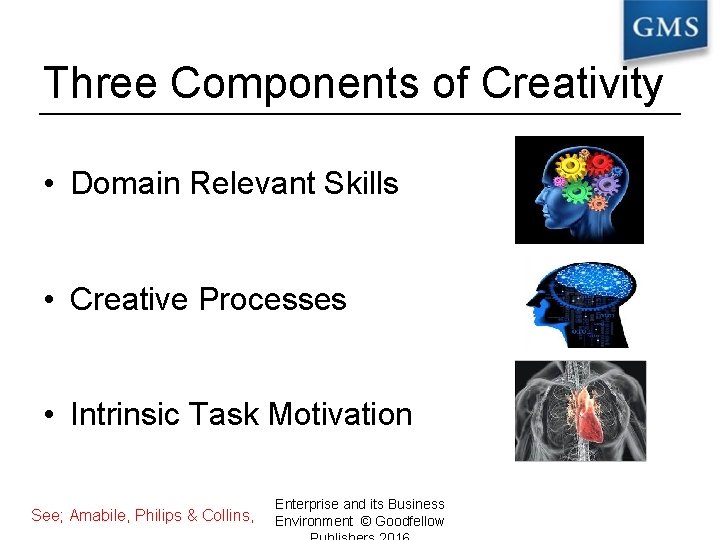 Three Components of Creativity • Domain Relevant Skills • Creative Processes • Intrinsic Task