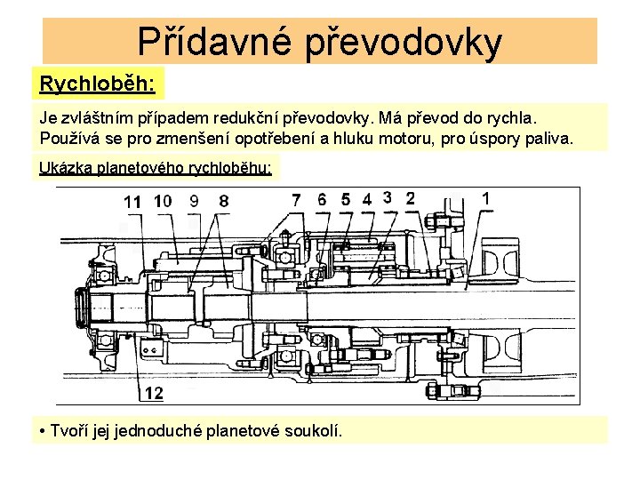 Přídavné převodovky Rychloběh: Je zvláštním případem redukční převodovky. Má převod do rychla. Používá se