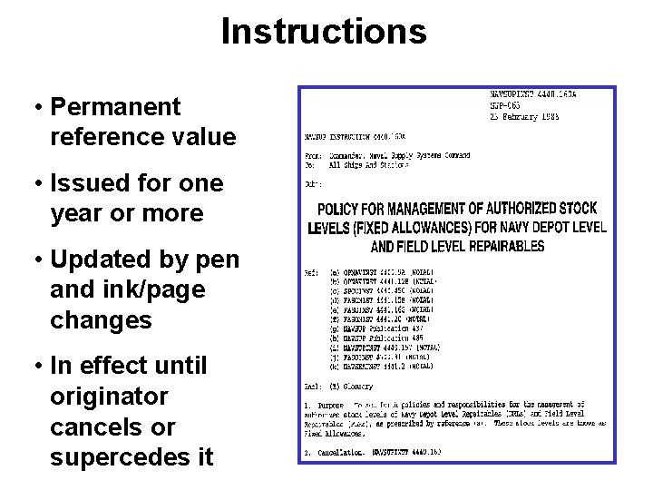 Instructions • Permanent reference value • Issued for one year or more • Updated