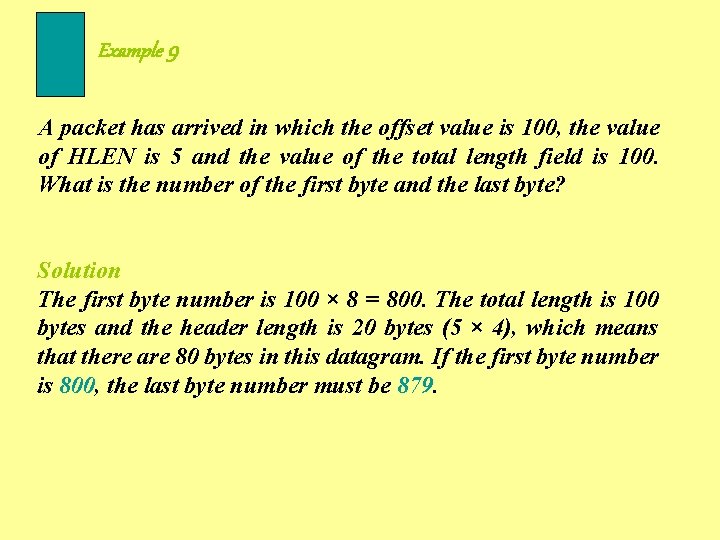 Example 9 A packet has arrived in which the offset value is 100, the