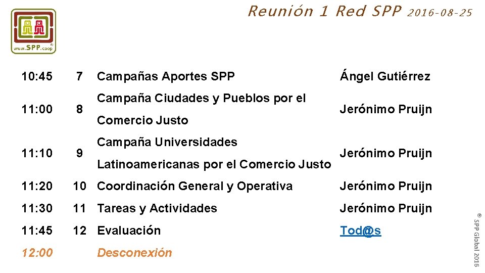 Reunión 1 Red SPP 10: 45 11: 00 7 8 Campañas Aportes SPP Campaña