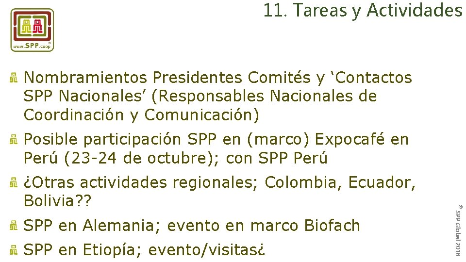 11. Tareas y Actividades Nombramientos Presidentes Comités y ‘Contactos SPP Nacionales’ (Responsables Nacionales de