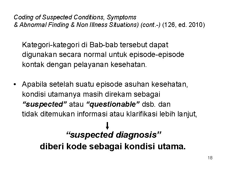 Coding of Suspected Conditions, Symptoms & Abnormal Finding & Non Illness Situations) (cont. -)