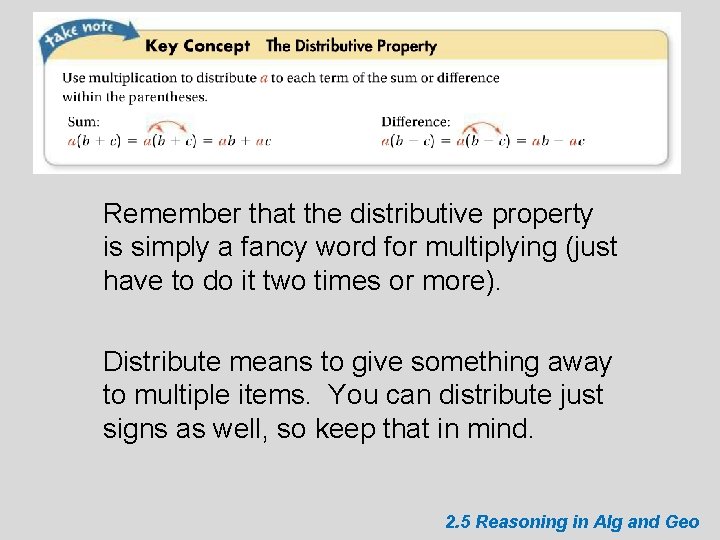 Remember that the distributive property is simply a fancy word for multiplying (just have