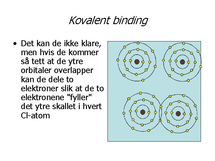 Kovalent binding • Det kan de ikke klare, men hvis de kommer så tett