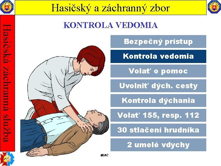 Hasičský a záchranný zbor Hasičská záchranná služba KONTROLA VEDOMIA Bezpečný prístup Kontrola vedomia Volať