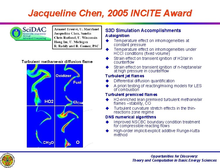 Jacqueline Chen, 2005 INCITE Award S 3 D Simulation Accomplishments Autoignition u Temperature effect