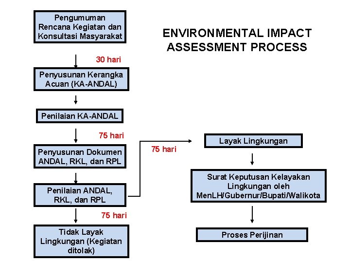 Pengumuman Rencana Kegiatan dan Konsultasi Masyarakat ENVIRONMENTAL IMPACT ASSESSMENT PROCESS 30 hari Penyusunan Kerangka