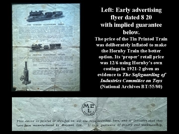 Left: Early advertising flyer dated 8 20 with implied guarantee below. The price of