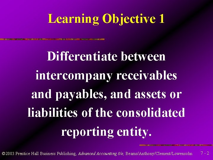 Learning Objective 1 Differentiate between intercompany receivables and payables, and assets or liabilities of