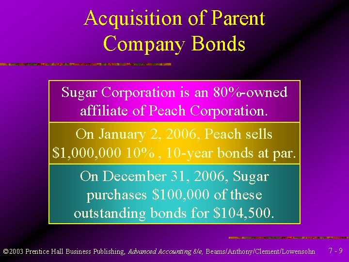 Acquisition of Parent Company Bonds Sugar Corporation is an 80%-owned affiliate of Peach Corporation.