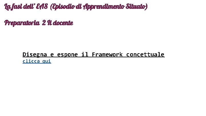 La fasi dell’ EAS (Episodio di Apprendimento Situato) Preparatoria 2 Il docente Disegna e