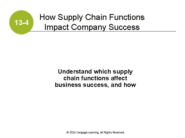 13 -4 How Supply Chain Functions Impact Company Success Understand which supply chain functions