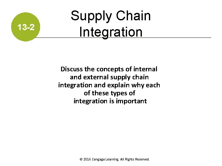 13 -2 Supply Chain Integration Discuss the concepts of internal and external supply chain