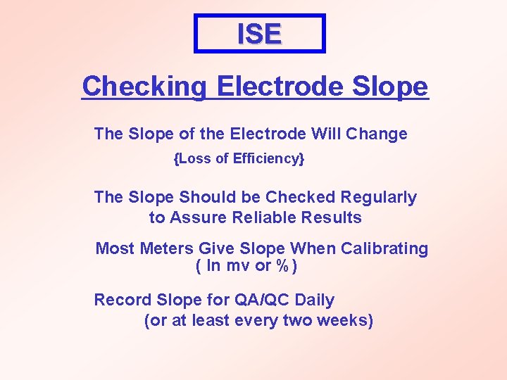 ISE Checking Electrode Slope The Slope of the Electrode Will Change {Loss of Efficiency}