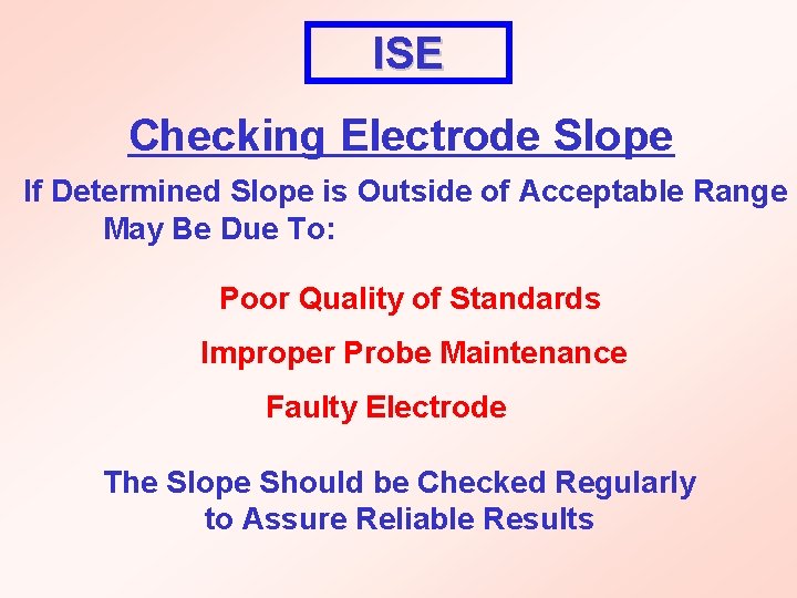 ISE Checking Electrode Slope If Determined Slope is Outside of Acceptable Range May Be