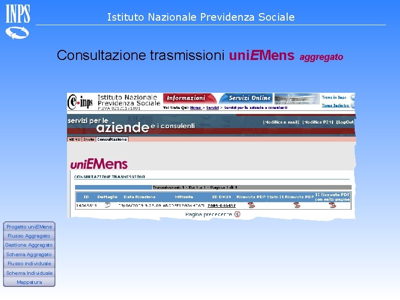 Istituto Nazionale Previdenza Sociale Consultazione trasmissioni uni. EMens aggregato Progetto uni. EMens Flusso Aggregato