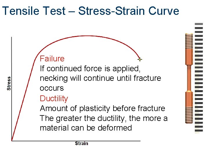 Tensile Test – Stress-Strain Curve Failure If continued force is applied, necking will continue