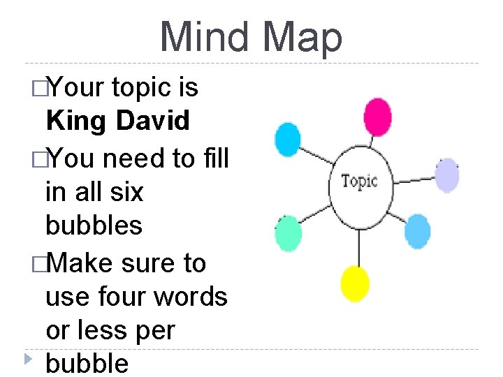 Mind Map �Your topic is King David �You need to fill in all six